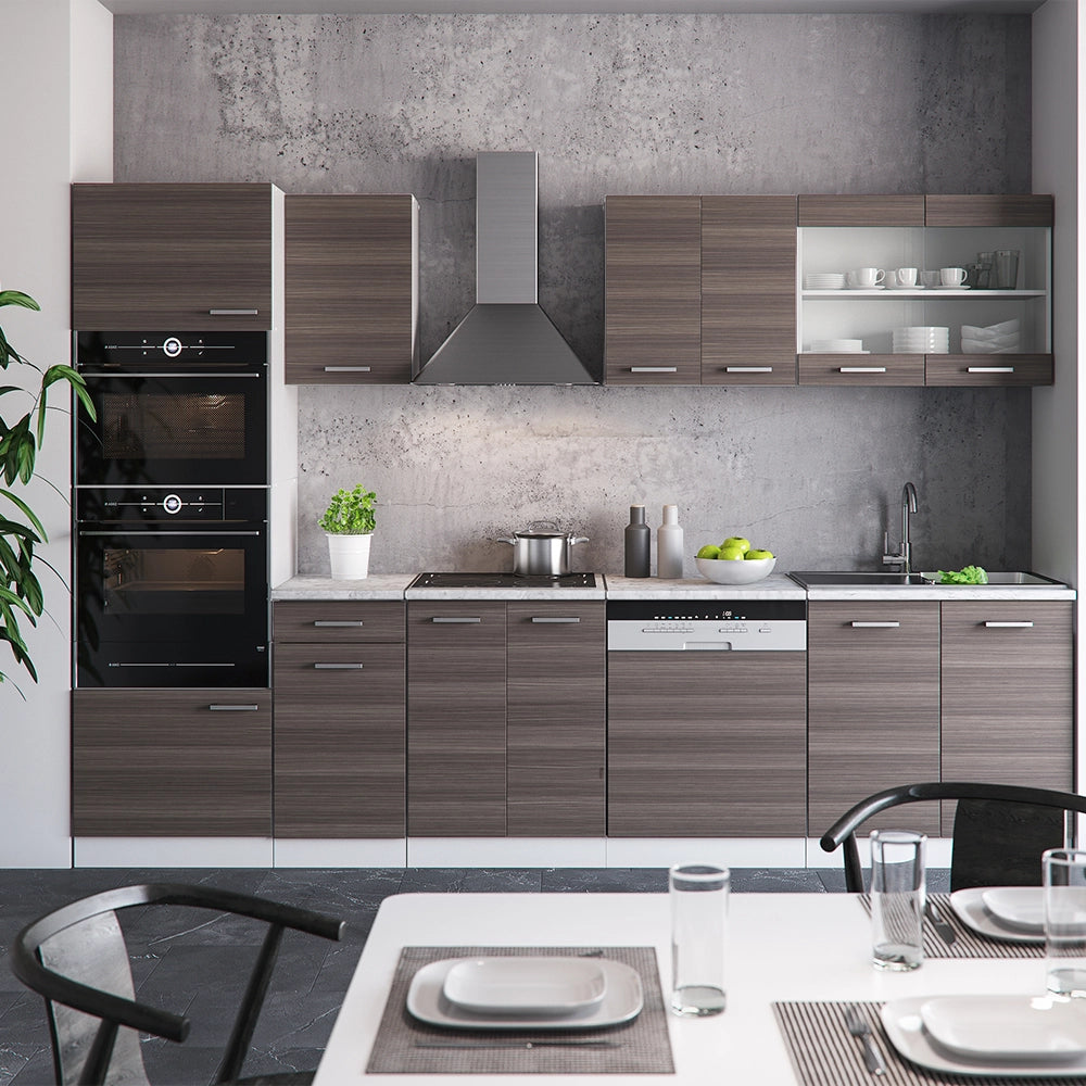 Vicco Cucina componibile Grigio prezioso/bianco 300 cm con armadio alto, PL Marmo