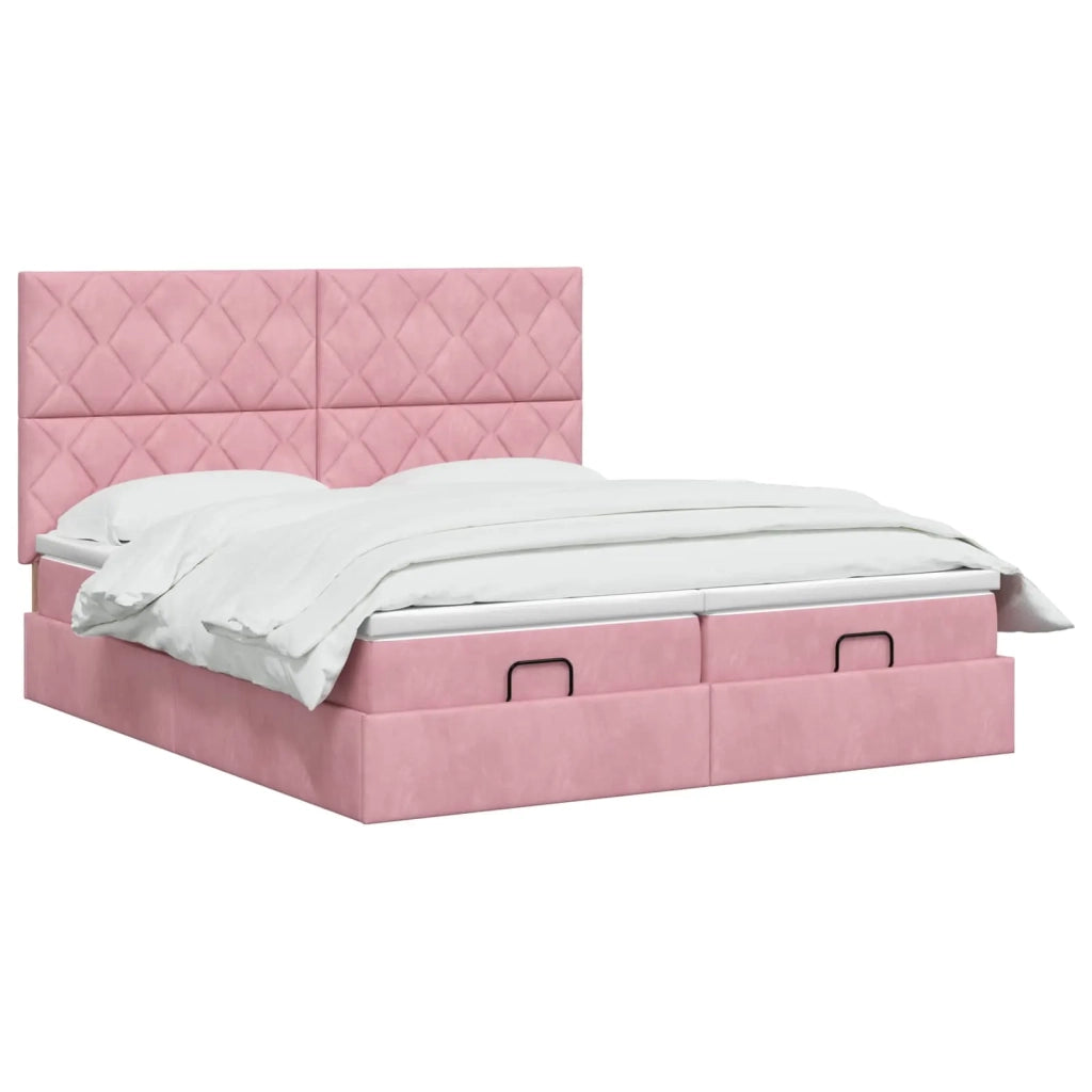 Letto Ottomano con Materasso e LED Rosa 160 x 200 cm Velluto 3458513