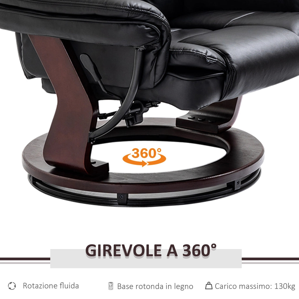 EasyComfort Set Poltrona Relax e Pouf Poggiapiedi, Girevole a 360° e Reclinabile, Similpelle PU