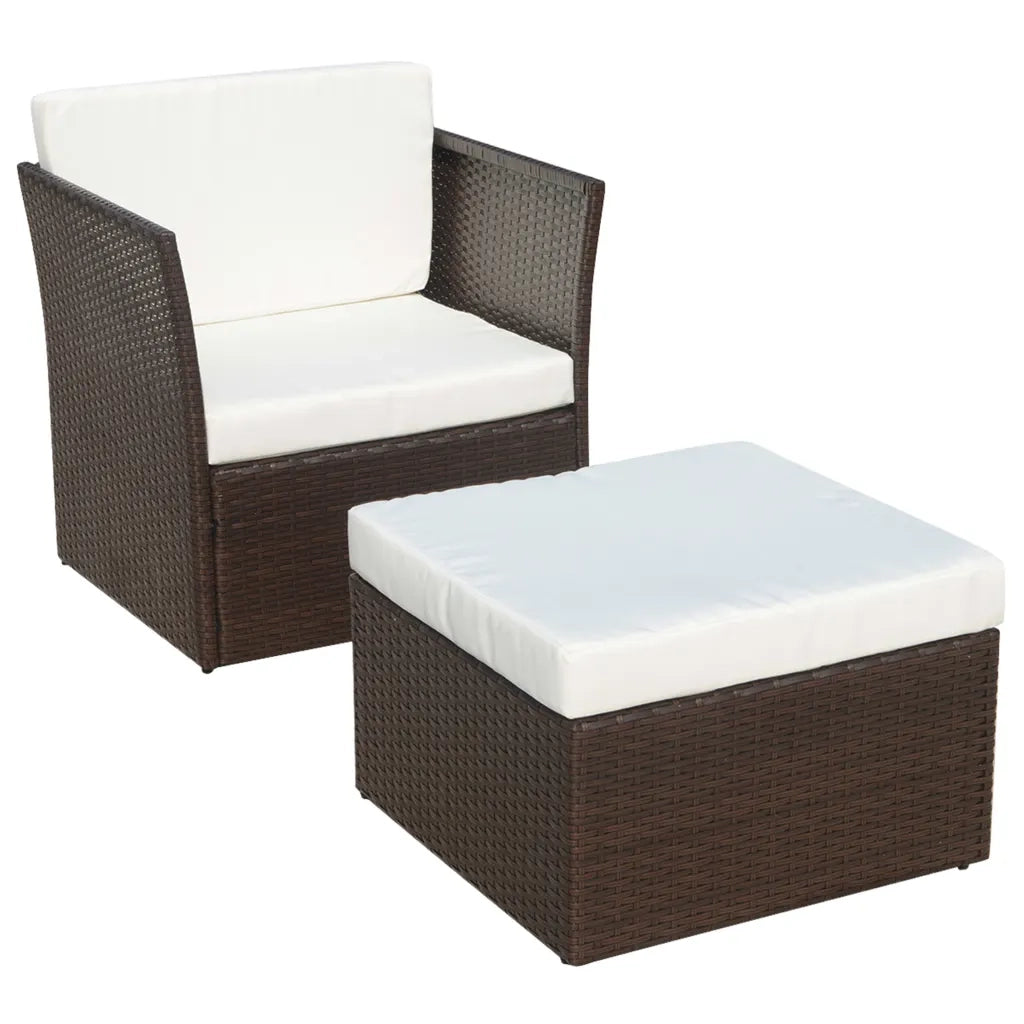 Sedia da Giardino con Poggiapiedi in Polyrattan Marrone 41980