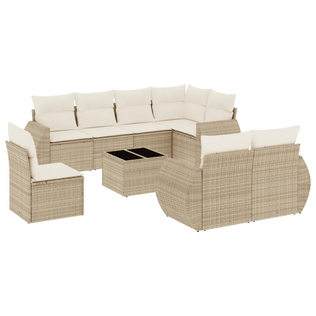 Set Divano da Giardino 9 pz con Cuscini Beige in Polyrattan 3221647