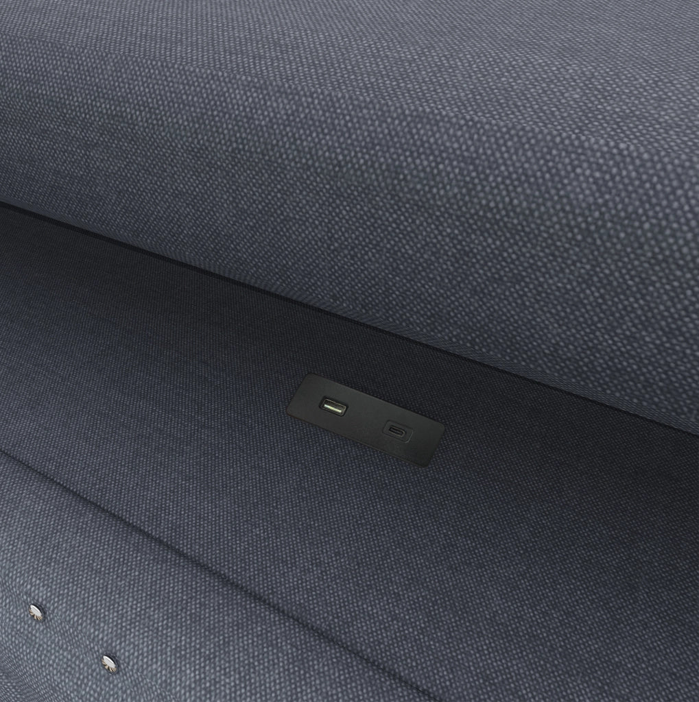 Letto daybed 90x200 cm con LED multicolore; contenitore idraulico; USB e USB-C; in lino grigio