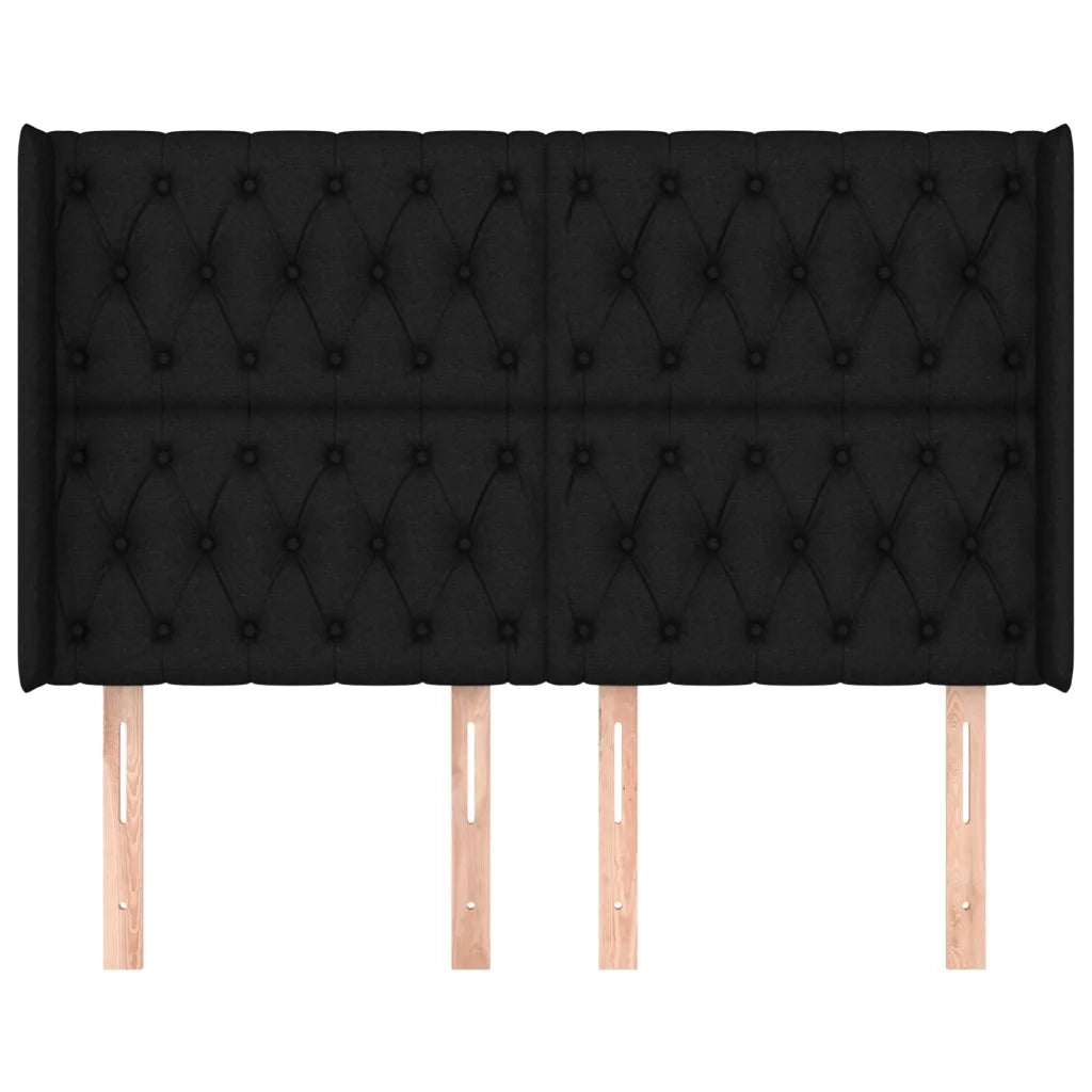 Testiera | Testata ad Orecchio Nera 147x16x118/128 cm in Tessuto