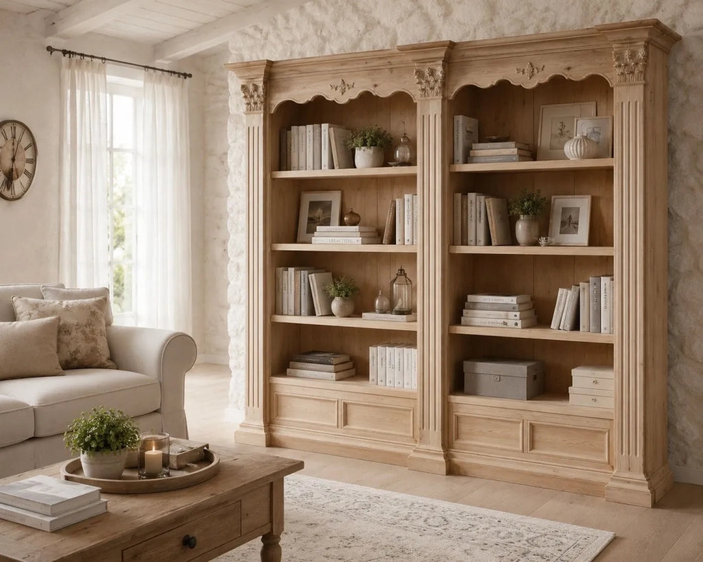 Libreria classica intarsiata in legno grezzo 254x49x211 (160) - Mobili 2G