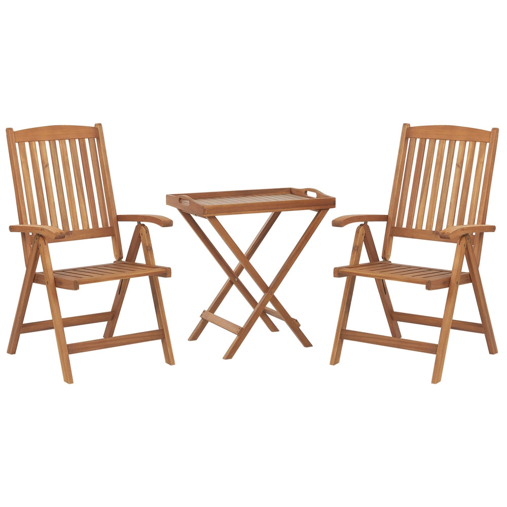 Set da bistrot da giardino Tavolo in legno di acacia 2 sedie con cuscini blu resistente ai raggi UV pieghevole