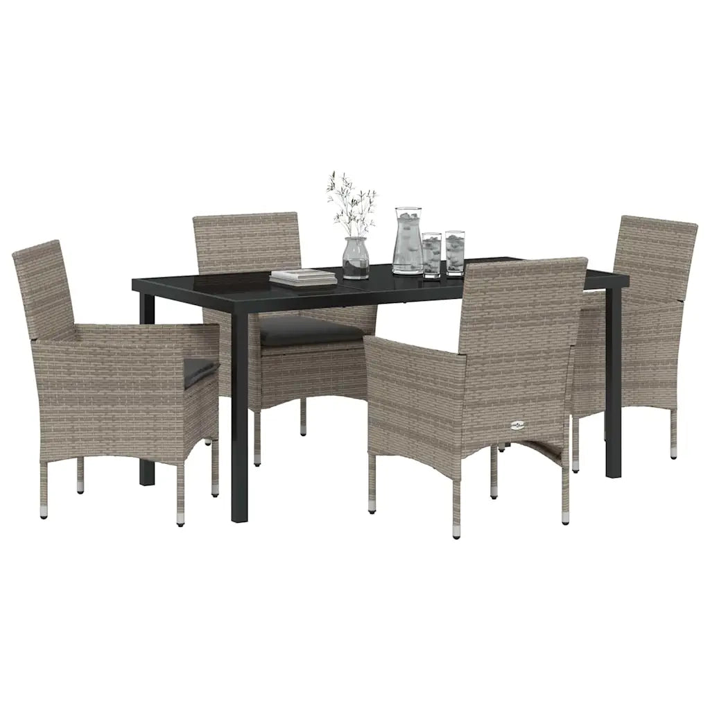 Set da Pranzo per Giardino con cuscino 5 pcs Grigio polyrattan
