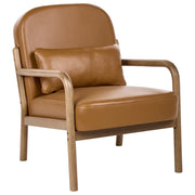 Poltrona in pelle marrone dorato con struttura in legno stile Mid-Century e Moderno