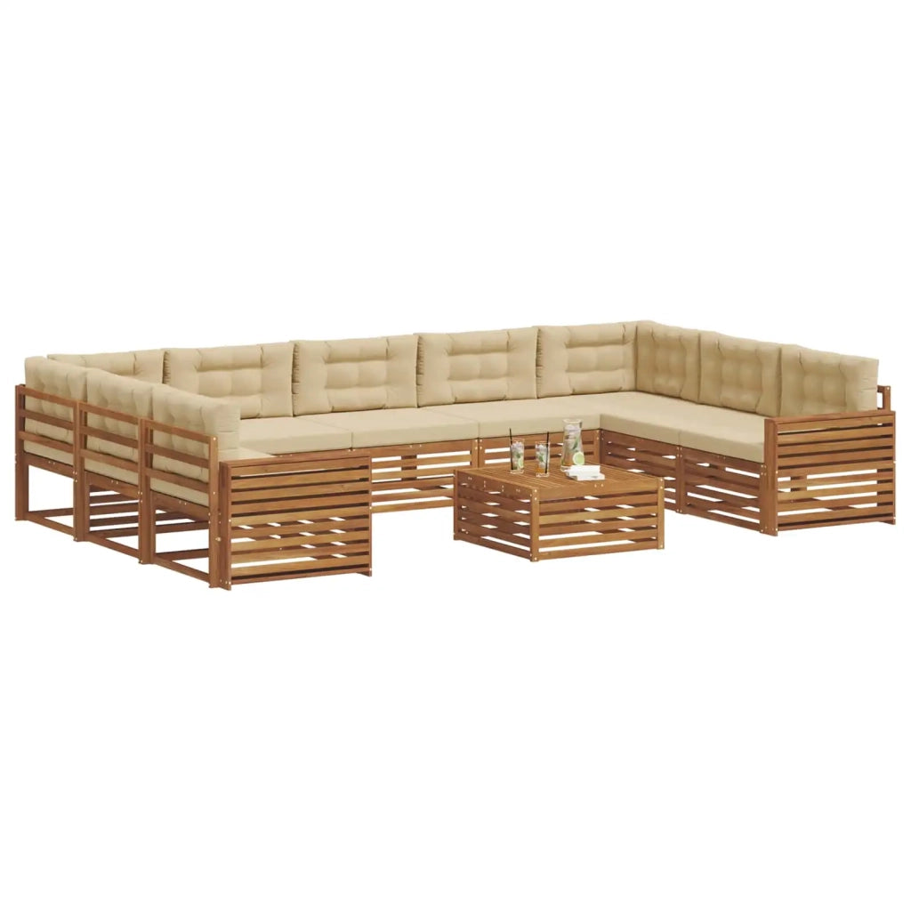Set di divani da esterno con cuscino 10 pcs Naturale e Beige