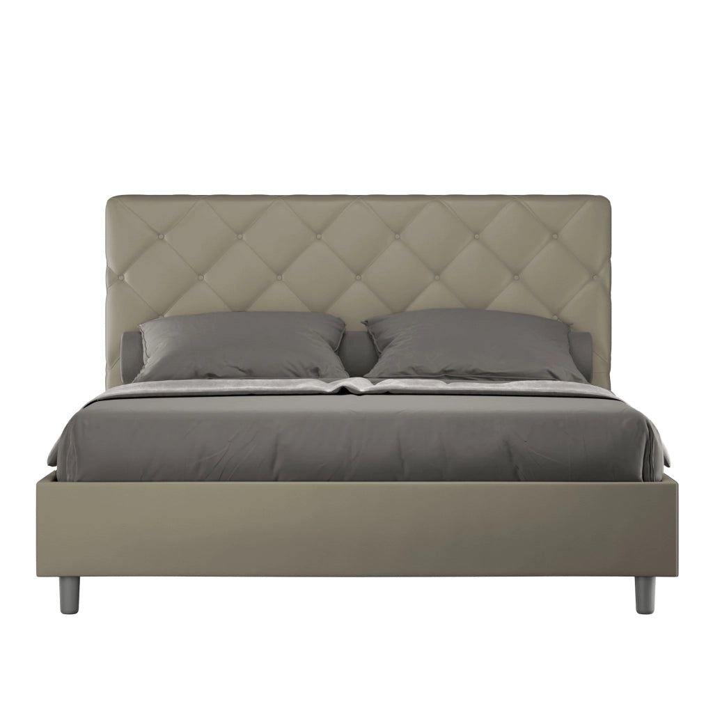 BS COM Letto queen size con rete imbottito 150x190 similpelle cappuccino