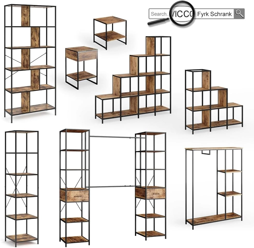 Armadio multifunzione Fyrk, Rovere rustico, 119.5 x 189 cm, con ripiani aperti e ganci per una conservazione flessibile