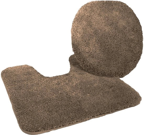 Set di asciugamani per bagno a microvezzi, 2 pezzi, specchietto da bagno 47 x 50 cm e tappeto da bagno con foro 50 x 55 cm, marrone