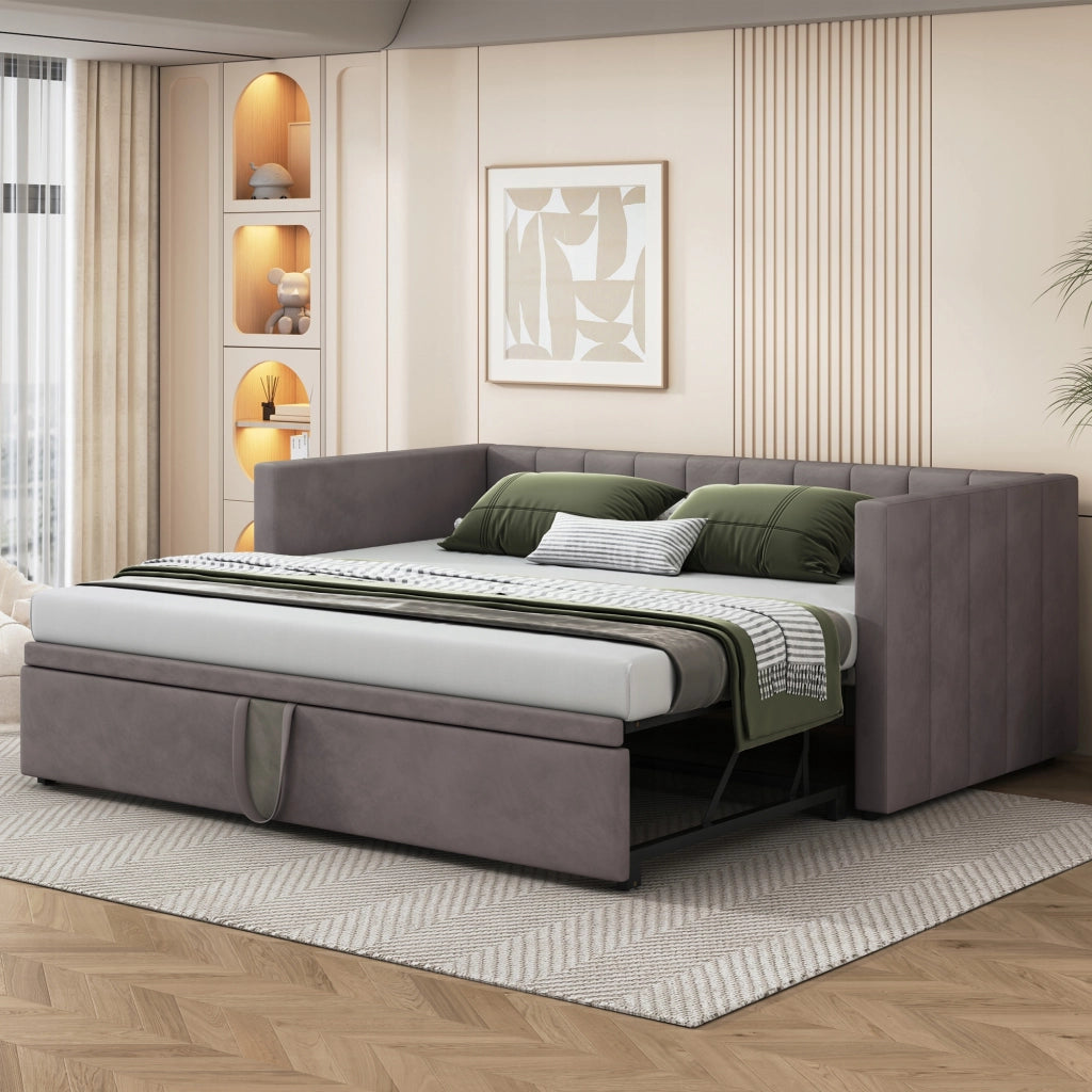 Divano letto 90x200 - Xylo - Grigio, velluto, senza materasso
