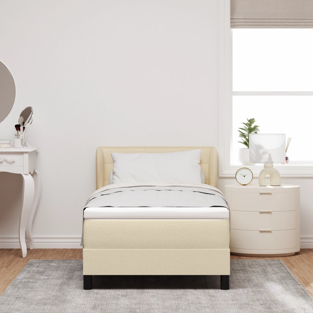 Letto Box Spring con Materasso in Crema - 90x190 cm Tessuto