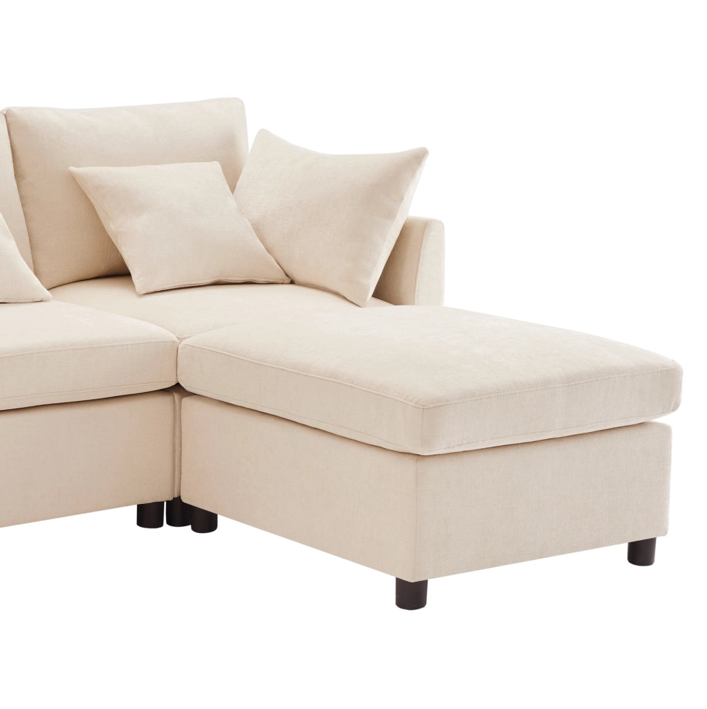 Sofa modulare 278x161x81 cm; componibile in U e L; con 2 pouf; in chenille beige