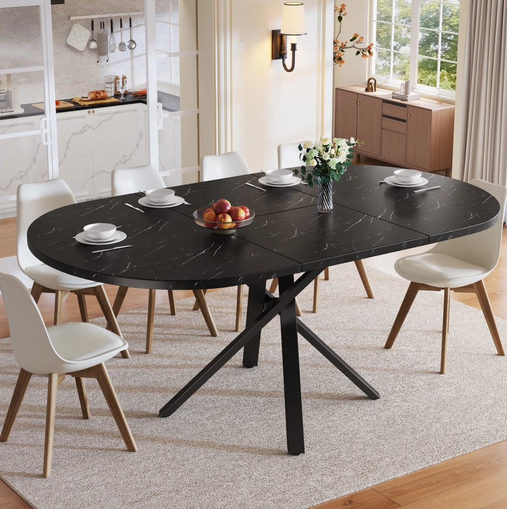 Tavolo rotondo allungabile; diametro 100 cm estendibile a 140 cm; MDF e metallo nero