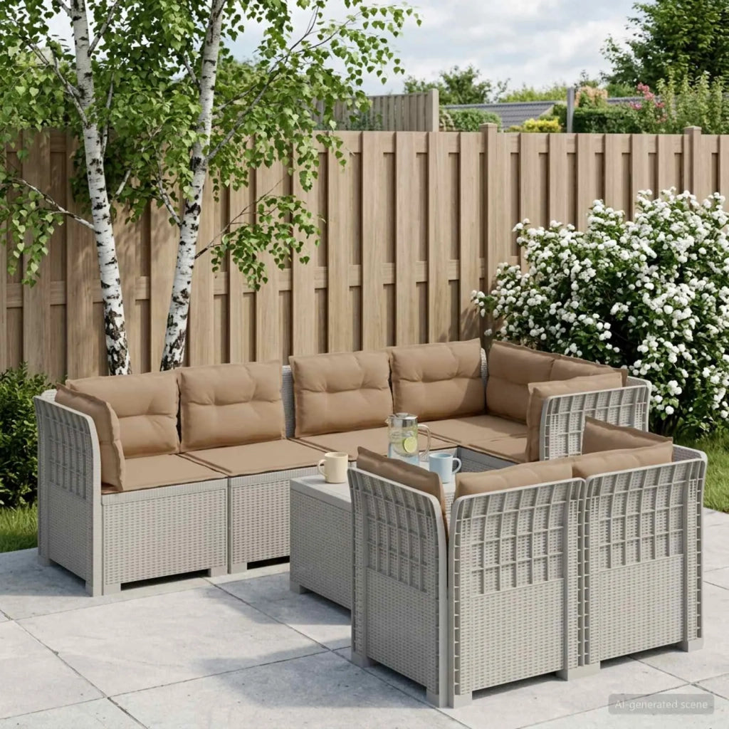 Divano 7 Posti da Giardino con Cuscini Aspetto Rattan PP Bianco 3444168