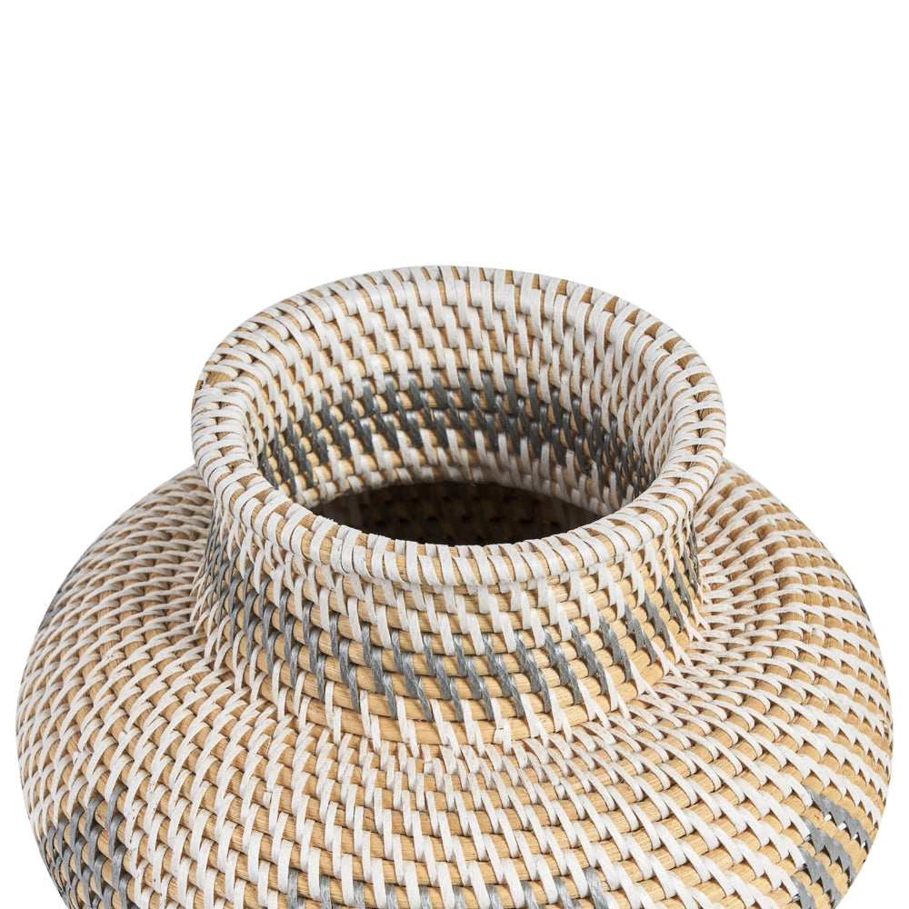 Vaso decorativo bianco e grigio in rattan fatto a mano in stile naturale per fiori secchi