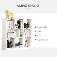 Mobile Libreria Portaoggetti a 3 Livelli e 8 Ripiani Totali, in MDF, 97.5x30x100 cm, Bianco