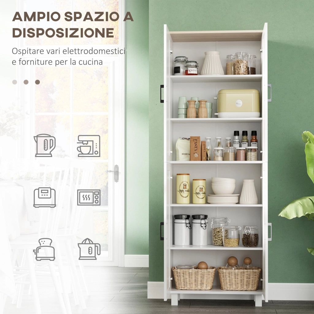 Mobile Dispensa da Cucina 60x30x170,5 cm a 4 Ante in Legno Bianco