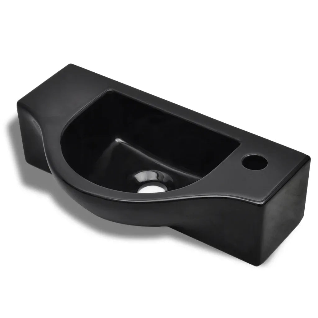 Lavandino-Lavello Bagno in Ceramica Nera con Foro per Rubinetto