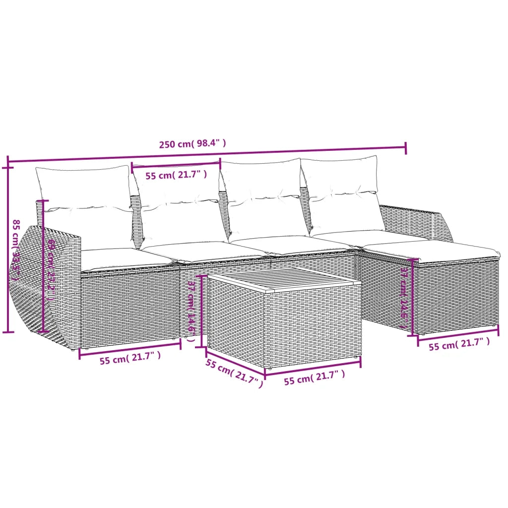 Set Divano da Giardino 6 pz con Cuscini Nero in Polyrattan 3257309