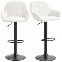 Set di 2 Sgabelli da Bar Girevoli Altezza Regolabile 87-107 cm Rivestiti in Velluto Schienale e Poggiapiedi Crema