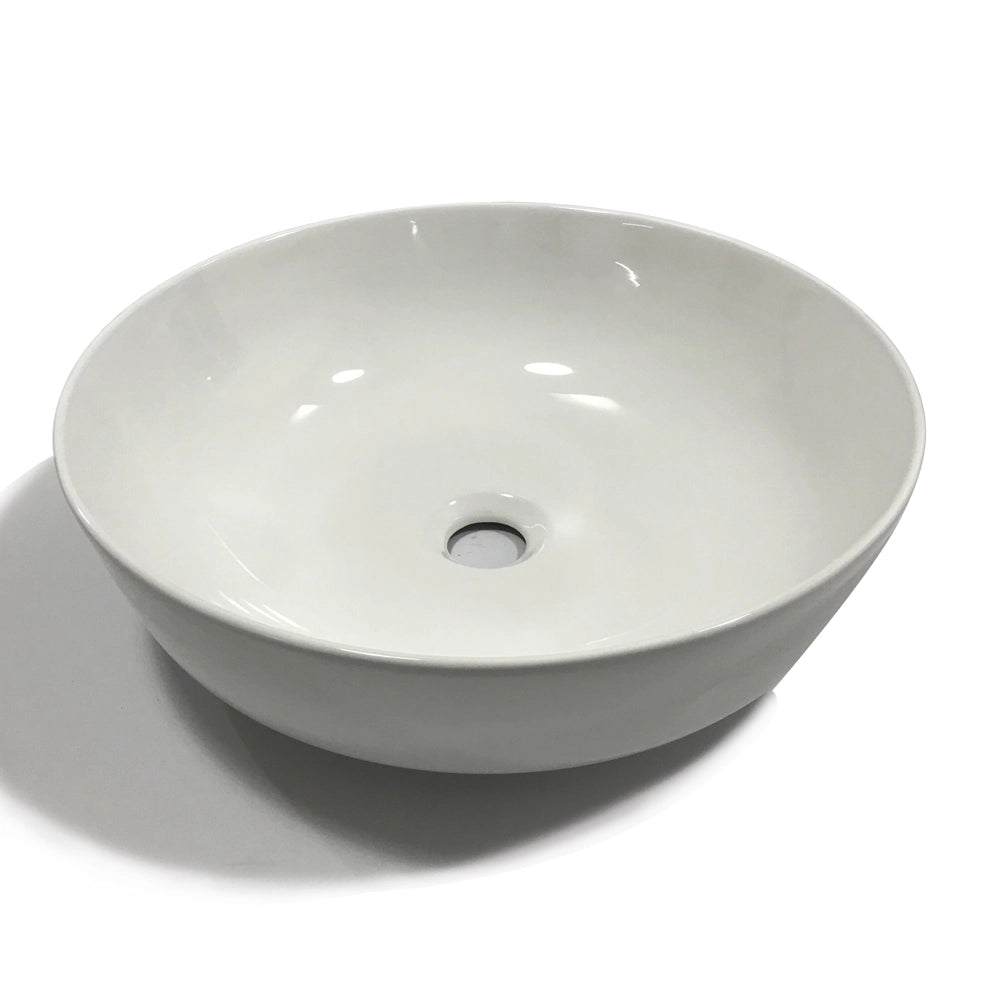Lavabo da appoggio ceramica bianco tondo lavandino bagno 41,5x41,5x13,5 cm *** finitura- lucido, confezione 1