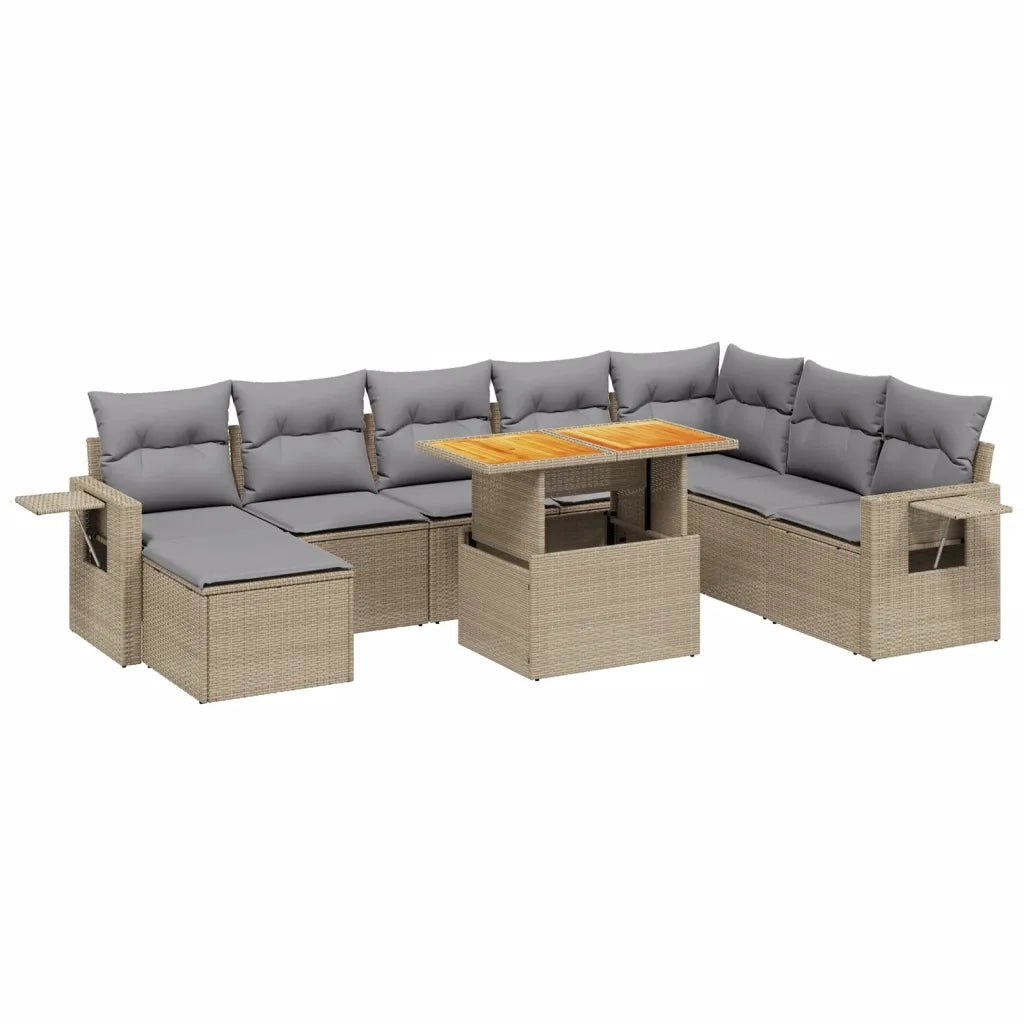 Set Divano da Giardino 9 pz con Cuscini Beige in Polyrattan 3275740