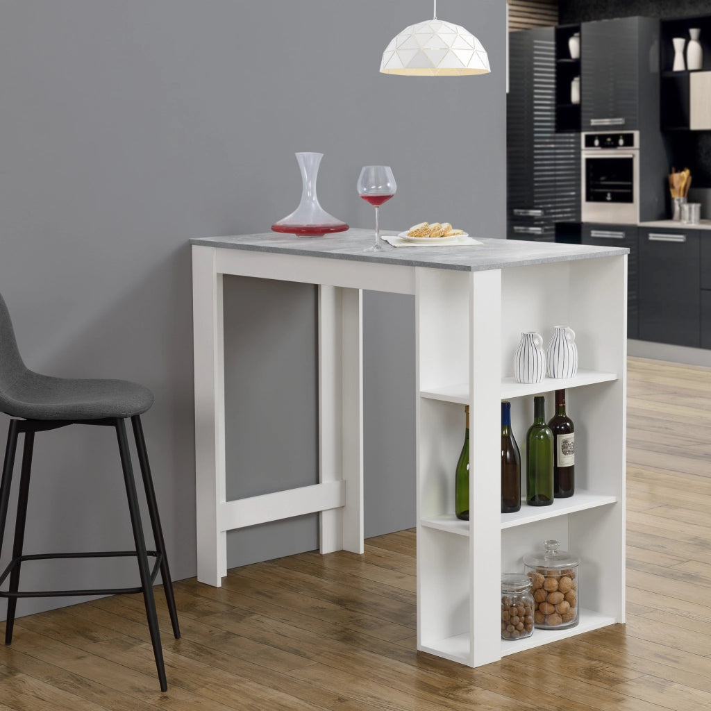 Tavolo Alto da Bar Danderyd Bancone a 3 Ripiani Laterali 120 x 60 x 106 cm - Bianco / Effetto Cemento [en.casa]