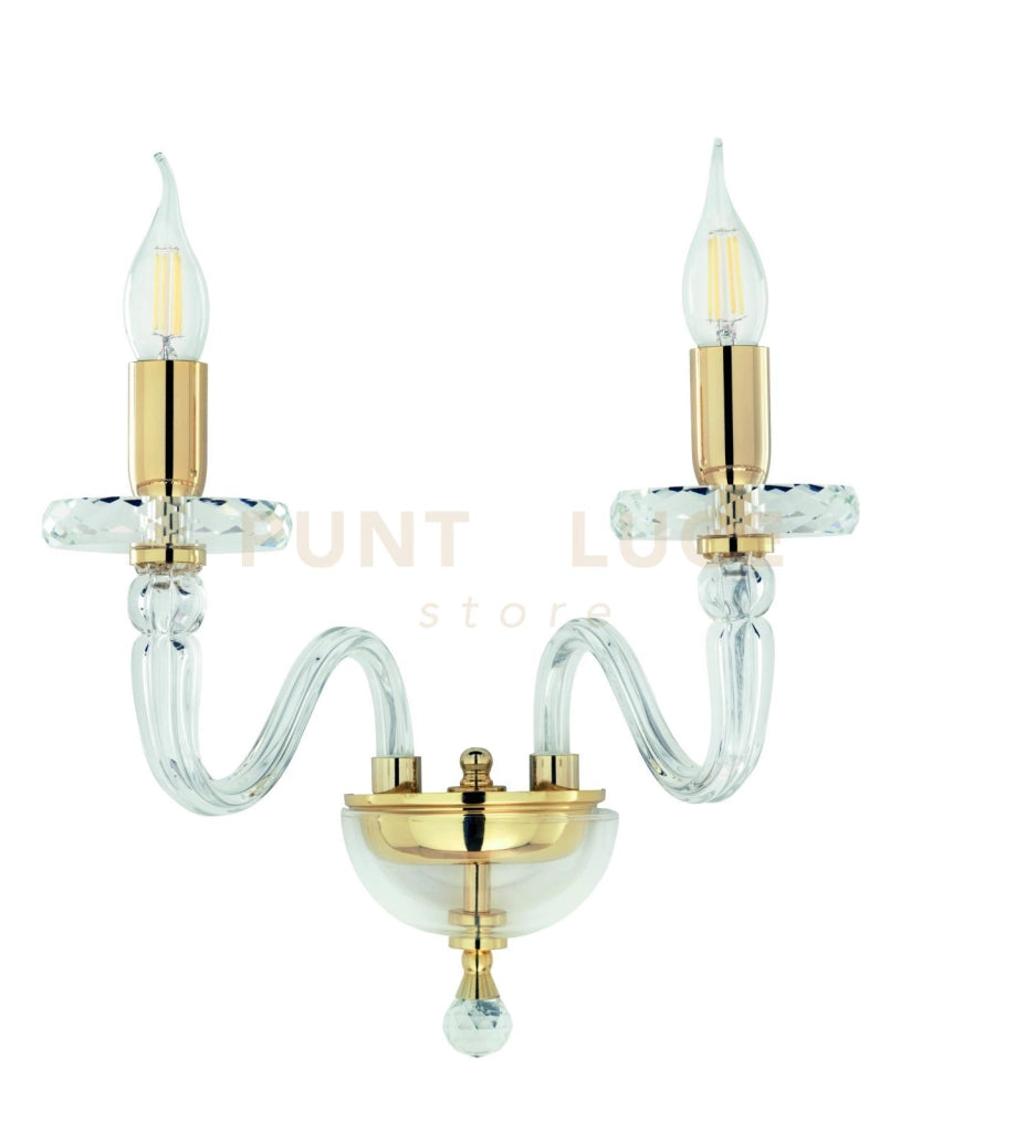 APPLIQUE BACH 2 LUCI CRISTALLO E ORO ATTACCO E14