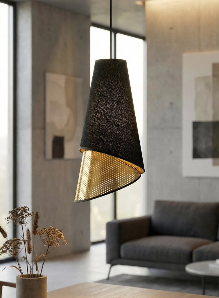 Lampada sospesa MODA asimmetrica nera oro 1xE27 Emibig