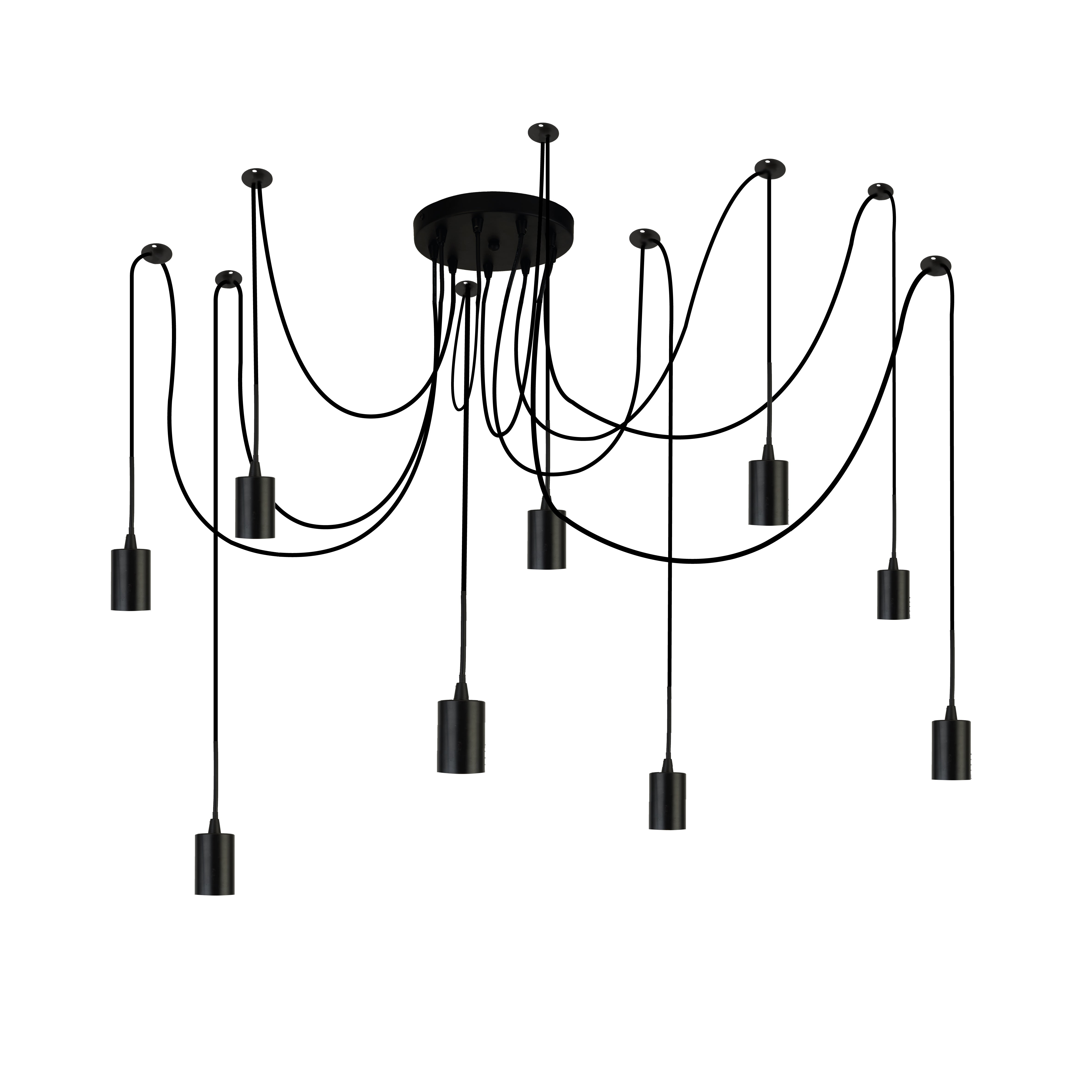 Lampadario Industrial-Nordico Squiggle Acciaio Nero 9 Luci E27