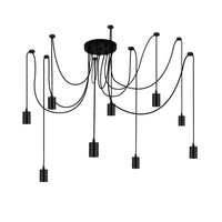 Lampadario Industrial-Nordico Squiggle Acciaio Nero 9 Luci E27