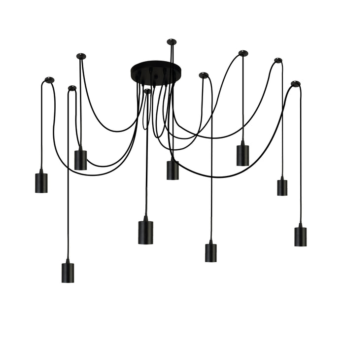 Lampadario Industrial-Nordico Squiggle Acciaio Nero 9 Luci E27