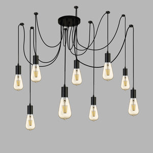 Lampadario Industrial-Nordico Squiggle Acciaio Nero 9 Luci E27