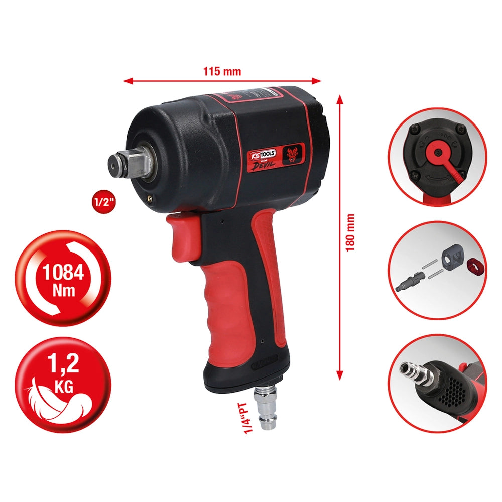 AVVITATORE PNEUMATICO PISTOLA PNEUMATICA A IMPULSI 1/2″ 1084Nm MINIDEVIL KS TOOLS