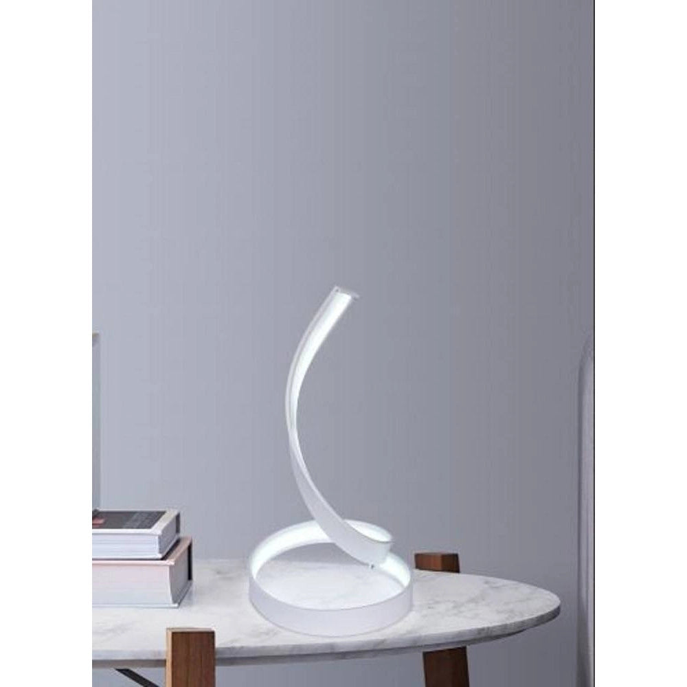 Trade Shop - Lampada Da Tavolo Led Moderna A Spirale Curva 12watt Luce Da Comodino Bianca D05 -