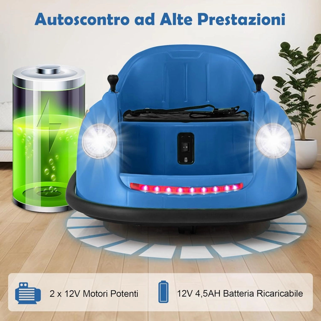 12V Auto Elettrica per Bambini con Telecomando, Autoscontro Elettrico con Luci LED Musica e Rotazione a 360°, Macchina Cavalcabile per Bambini 2-5 Anni (Blu)