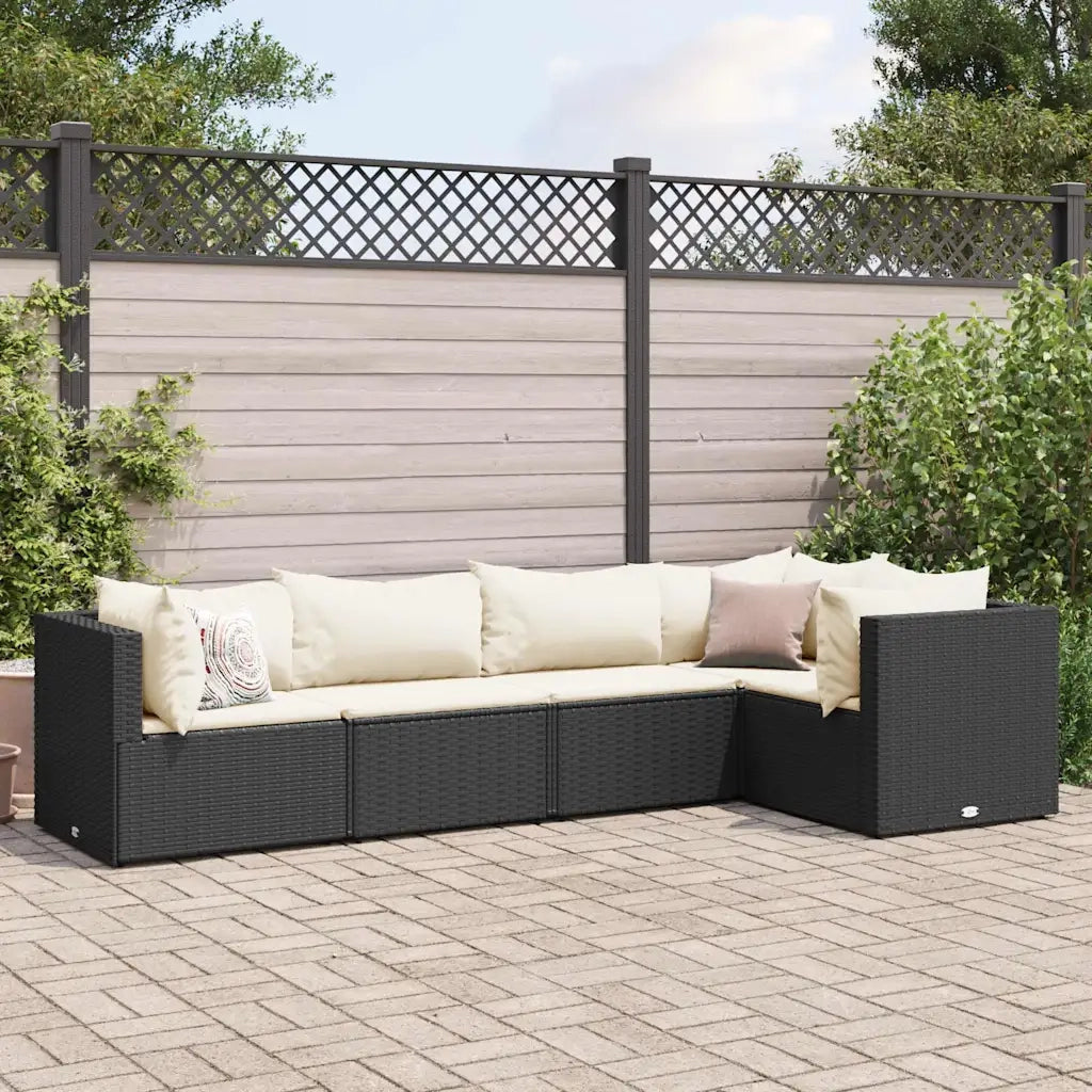 vidaXL Set Divani da Giardino 5 pz con Cuscini Nero in Polyrattan