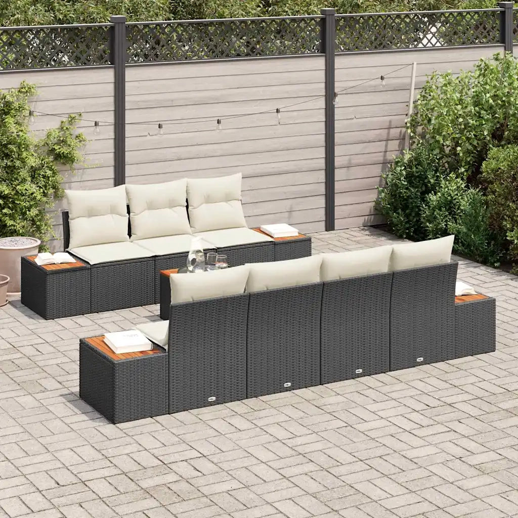 Set Divano da Giardino con cuscino 8 pcs Nero Poly Rattan 3356707