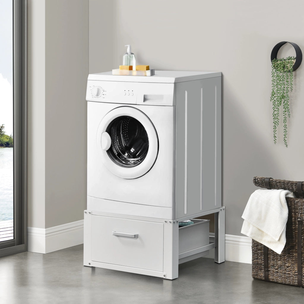 Base Supporto Comfortixx per Lavatrice e Asciugatrice con Cassetto 63x54x31 cm Carico max. 150 kg - Bianco [en.casa]