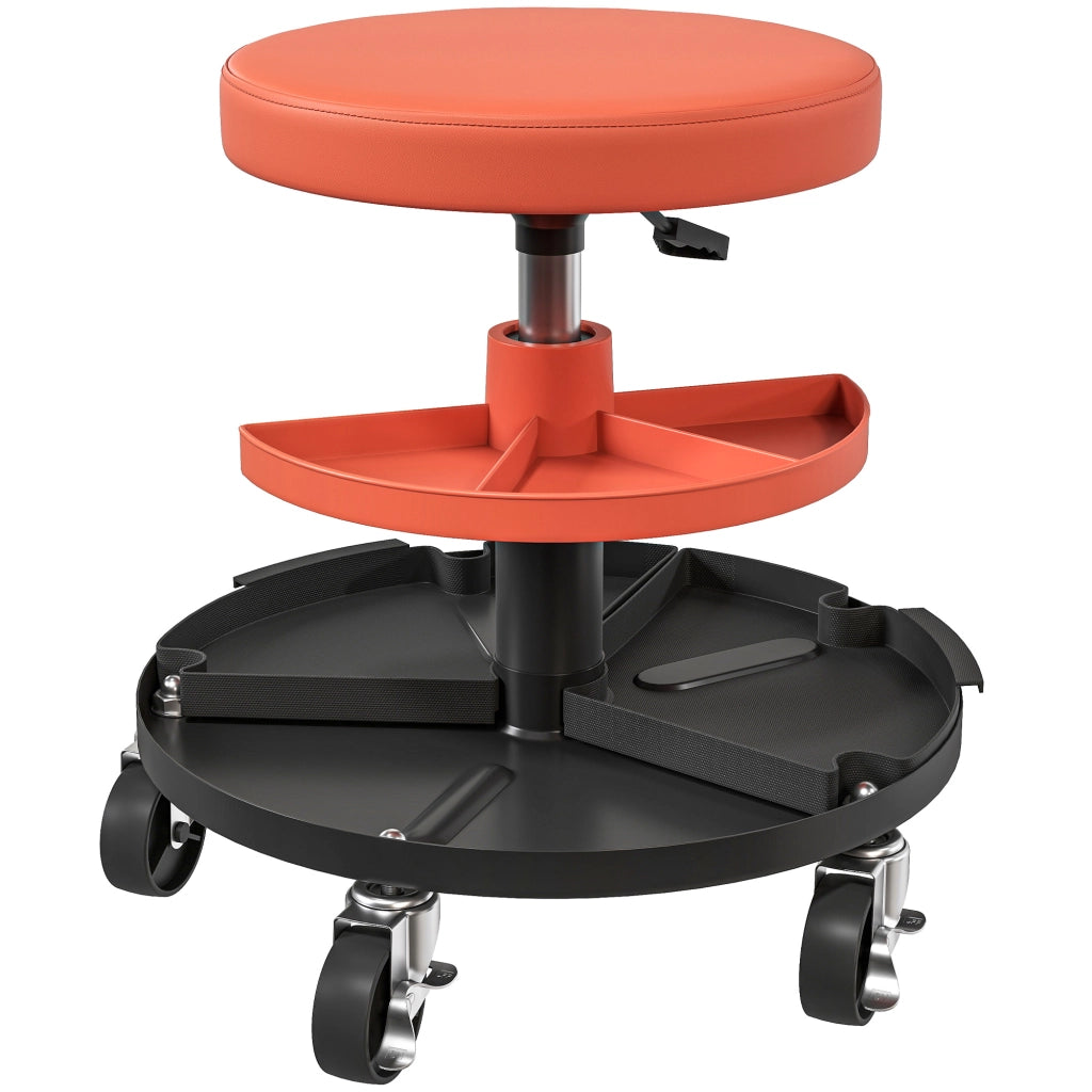Sgabello da Officina con Rotelle e Ripiani ¨C Xylo ¨C Giallo, Altezza Regolabile 40-51cm