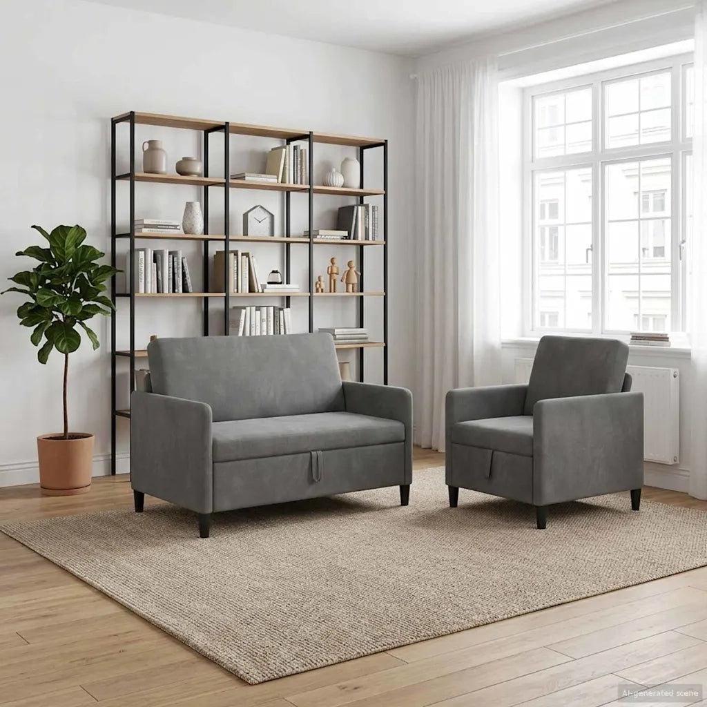 Set di Divani con Storage 2 pz Grigio Scuro Poliestere 3429163