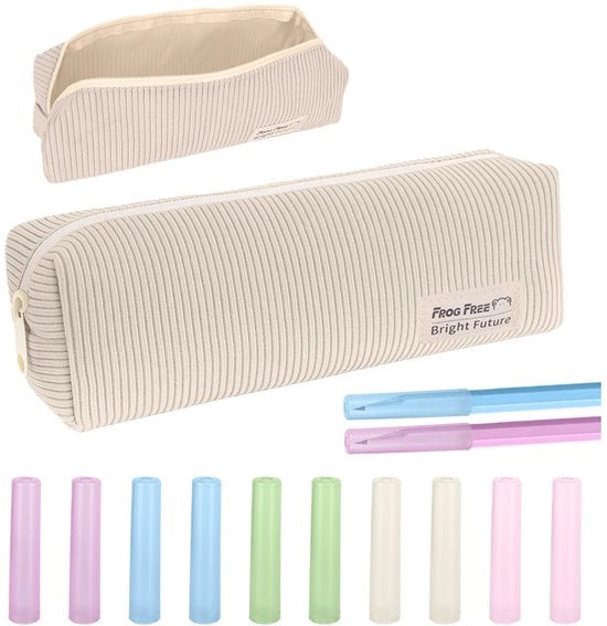 Etui estetico, contenitore con 10 protezioni per matite, etui estetico per ragazze e adulti (beige)