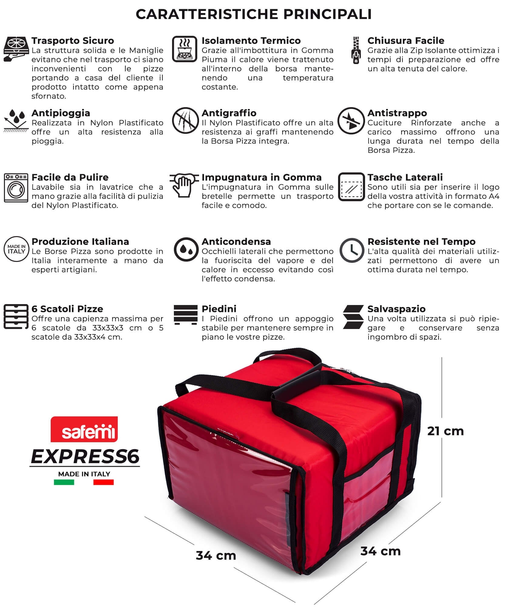Borsa Termica Porta Pizze da Asporto 6 Cartoni Safemi Express 6 Rossa