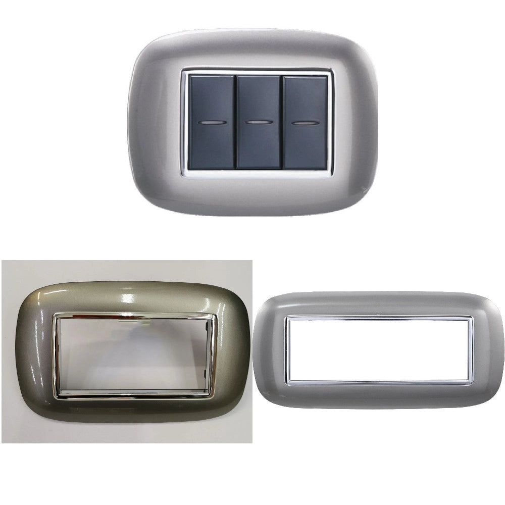 Trade Shop - Placca Oval 3 4 6 Moduli Colore Titanio Compatibile Bticino Axolute -