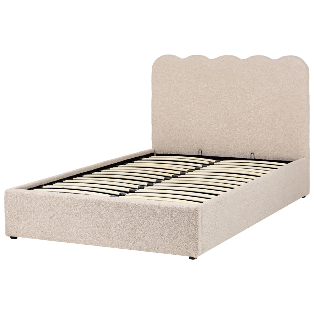 Letto in bouclé imbottito color beige 120 x 200 cm contenitore elevabile con testiera e rete a doghe