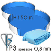 Liner Per Piscina A Forma Di Otto 5,25 X 3,20 H.1,50 M Azzurro - Attacco P3 - Spessore 0,80 Mm