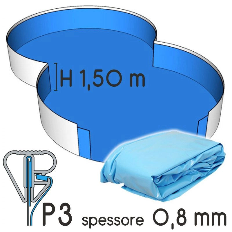 Liner Per Piscina A Forma Di Otto 5,25 X 3,20 H.1,50 M Azzurro - Attacco P3 - Spessore 0,80 Mm