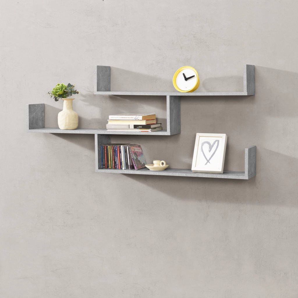 Mensola da Parete Grimstad con 3 Ripiani 119x18x55 cm - Effetto Cemento [en.casa]